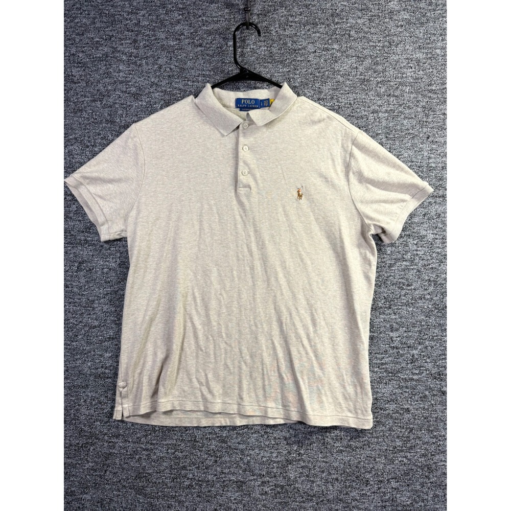 Polo Ralph Lauren Mens Custom Slim Fit Polo Shirt Large Heather Oatmeal Beige